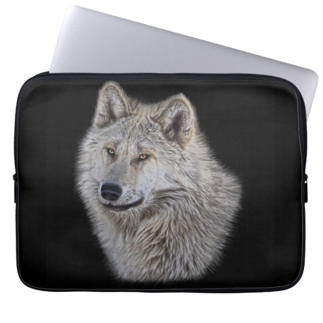 Silver Grått Varg Wildlife Porträtt Laptop Sleeve (Framsidan)