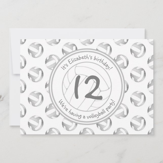 silver grått volleybollar mönster flickors födelse inbjudningar (Baksida)