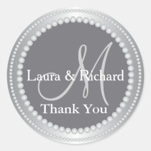 Silver Grått Wedding Favor Tack Monogram Runt Klistermärke