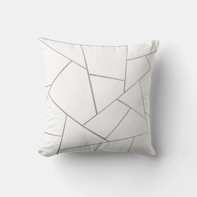 Silver Grått White Geometric Glam #1 (Faux Foil) Kudde (Framsida)