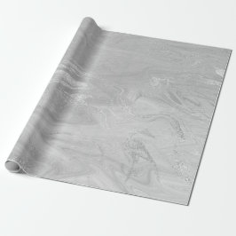Silver Grått White Marble Molten Metallic Shiny Presentpapper