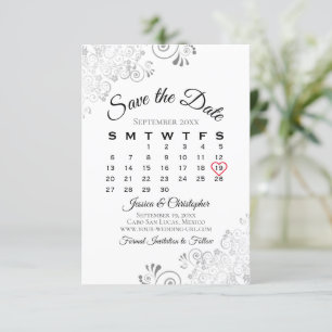 Silver Grått White Simple Elegant bröllop Calendar Spara Datumet