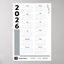 Silver Gray 2026 Corporate Wall Calendar Poster