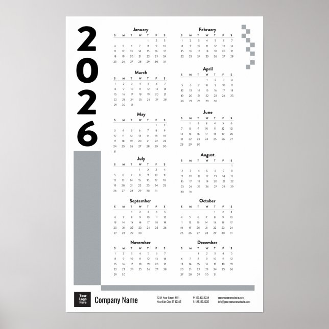 Silver Gray 2026 Corporate Wall Calendar Poster (Framsidan)