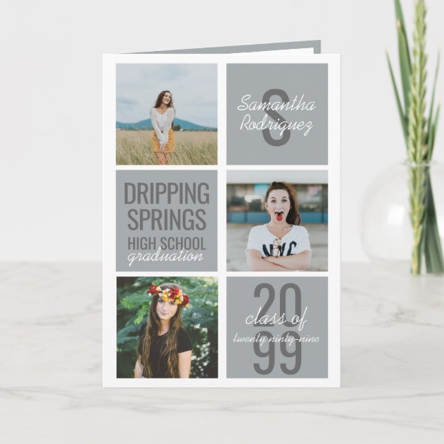 Silver Gray 4-Photo Roliga lådor Examen Inbjudan (Framsida)