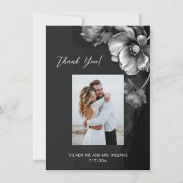 Silver Gray Black Floral Wedding Thank You Tack Kort
