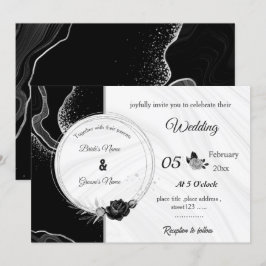 silver gray & black flowers botanical wedding inbjudningar