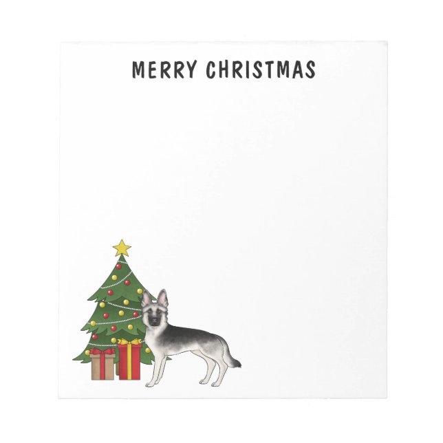 Silver Gray German Shepherd Festive Christmas Tree Anteckningsblock (Framsida)