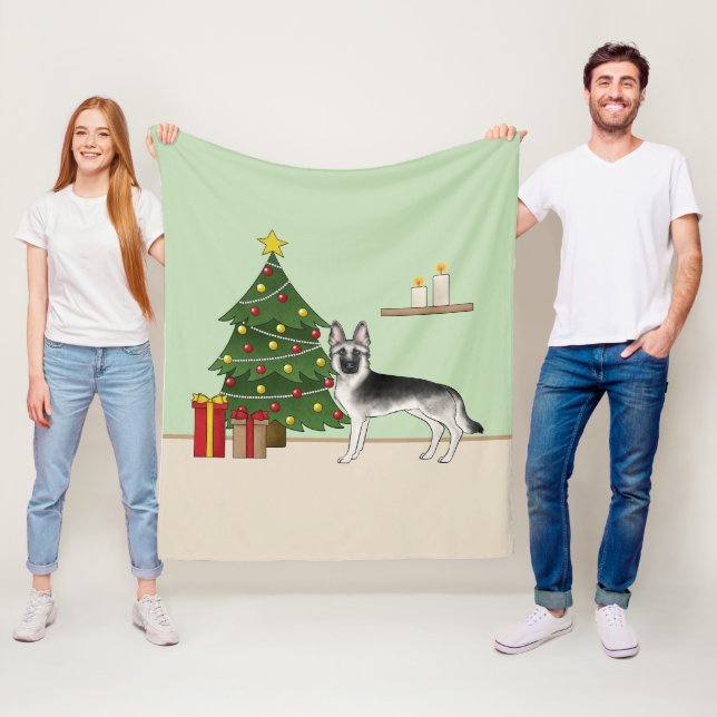 Silver Gray German Shepherd Festive Christmas Tree Fleecefilt (På plats)
