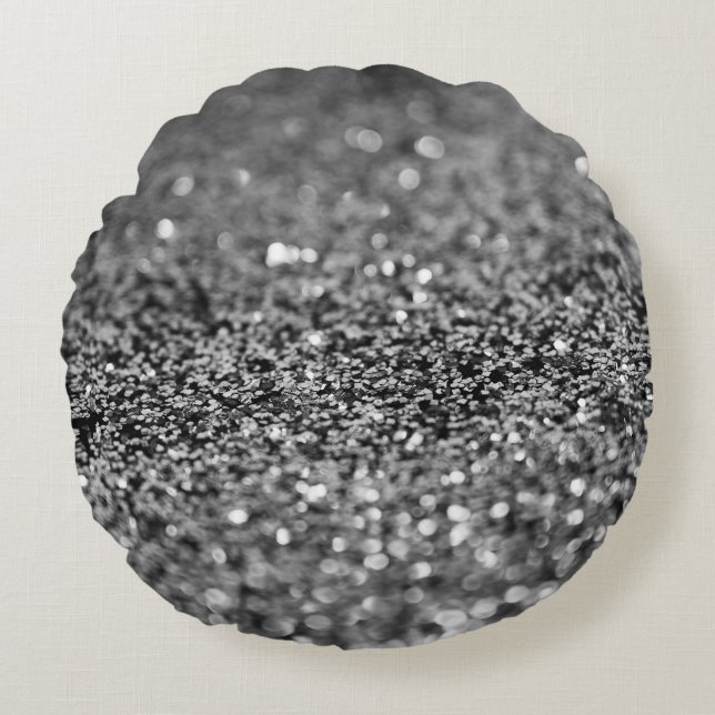Silver Gray Glitter Bokeh Glam 2 Rund Kudde (Framsidan)