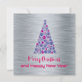 Silver greeting card Merry Christmas New Year Julkort