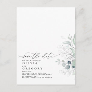 Silver Grey Modern Elegant Spara datum Meddelande Vykort