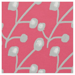 Silver Grey Patterned Foliage on Bright Pink Red Tyg