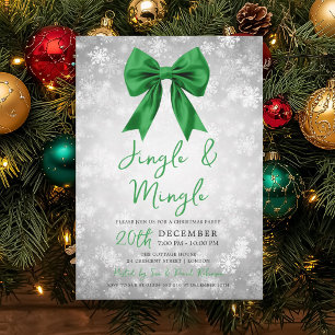 Silver Grön Jingle Mingle Julfestlig Bow Snö Inbjudningar