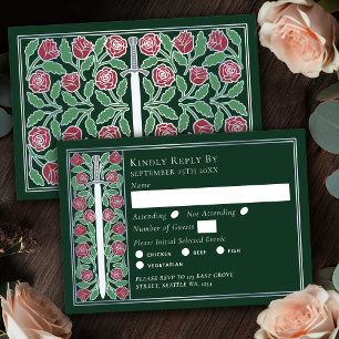 Silver Grön Medeltida Blommig Svärd Bröllop RSVP OSA Kort