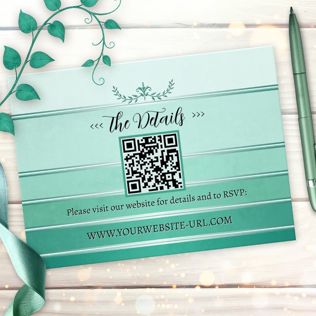 Silver Grön Randig Ton på Ton Bröllop Tilläggskort (Wedding enclosure card featuring an painted green tone on tone striped design with a silver lining)
