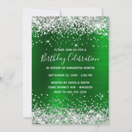 Silver Grönt Glitter Foil Birthday Firance Inbjudningar