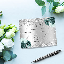 Silver grönt-kort för blommor glitter bröllop OSA