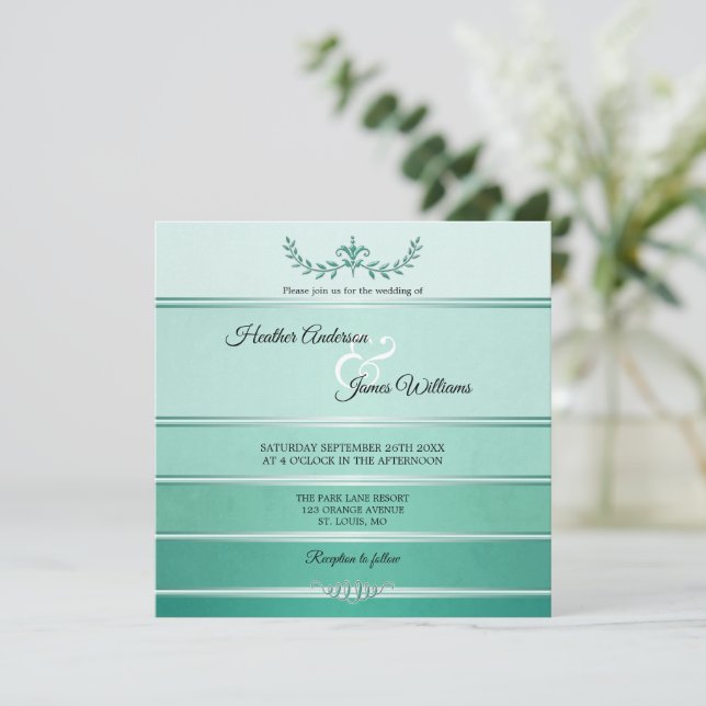 Silver Grönt stripe Tone på Tone Bröllop Inbjudningar (Stående Fram)