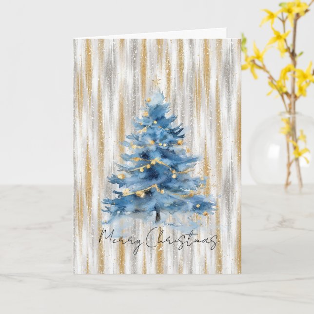 Silver Guld Blå Julgran Kort (Gul blomma)