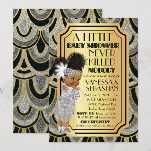 Silver Guld & Black Flapper African American Girl Inbjudningar
