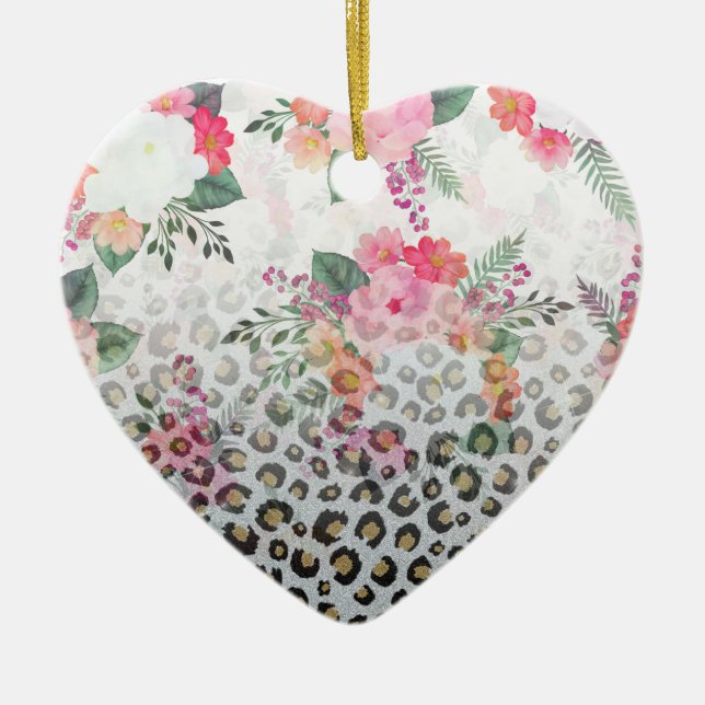 Silver Guld Black Leopard Skriv ut Rosa Flowers Julgransprydnad Keramik (Framsidan)