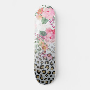 Silver Guld Black Leopard Skriv ut Rosa Flowers Mini Skateboard Bräda 18,5 Cm