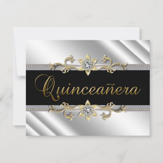 Silver Guld Black Quinceanera Inbjudningar (Framsida)