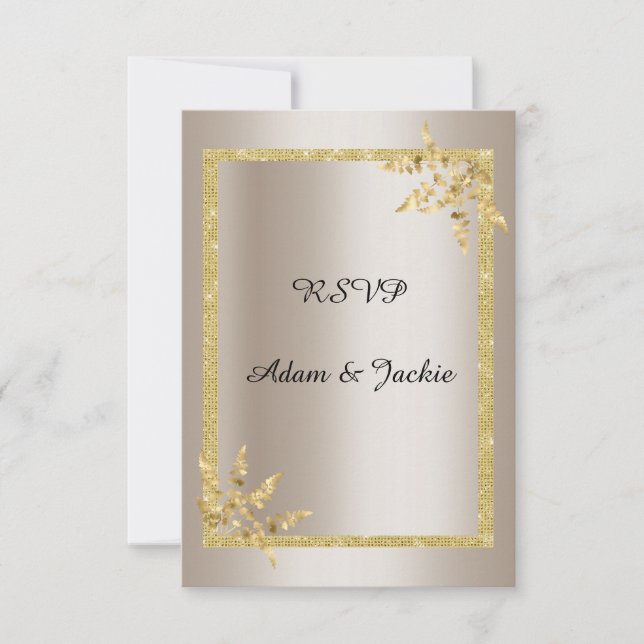 Silver guld blad ELEGANT CLASSY rsvp Inbjudningar (Framsida)