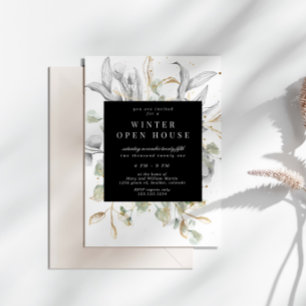 Silver Guld Blommig Elegant Fyrkantig Öppet Hus Inbjudningar