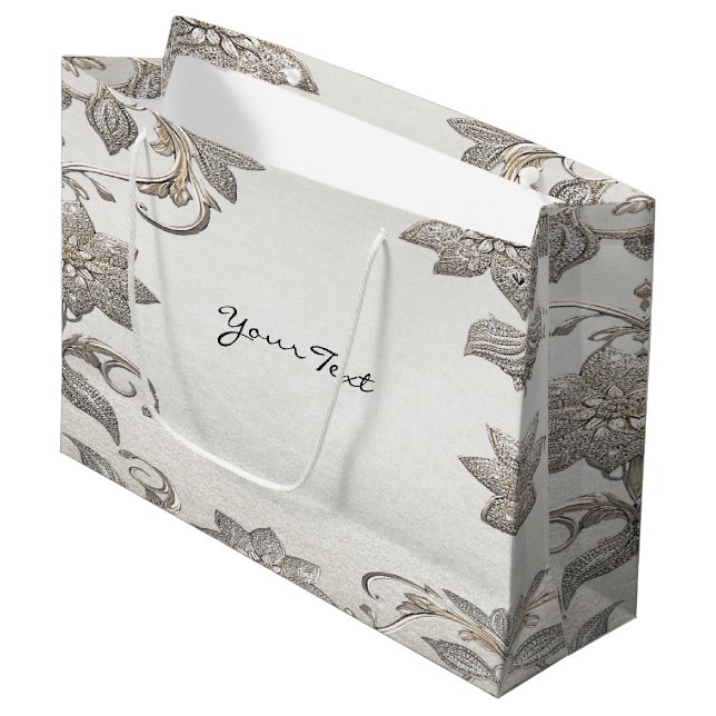 Silver Guld Blommigt Gift Bag (Framsidan Vinklad)