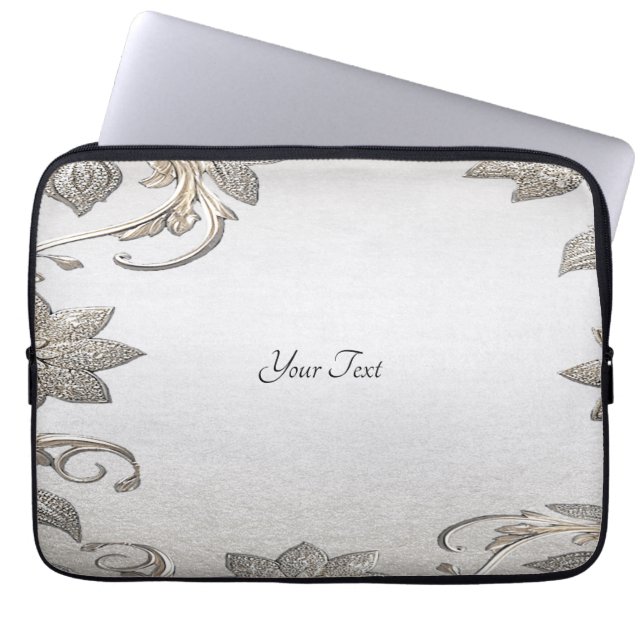 Silver Guld Blommigt Laptop sleeve (Framsidan)