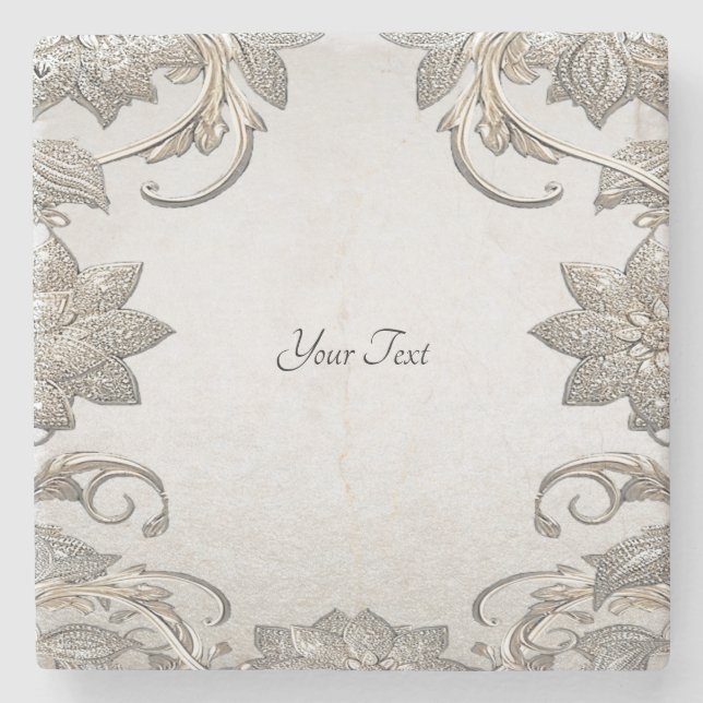 Silver Guld Blommigt Stone Underlägg (Framsidan)