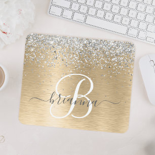 Silver Guld Brushed Metall Glitter Monogram Namn Musmatta
