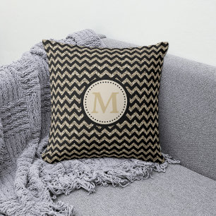 Silver Guld Chevron Glitter Monogram Kudde