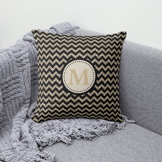 Silver Guld Chevron Glitter Monogram Kudde (Skapare uppladdad)