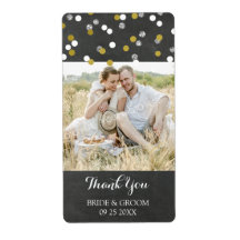 Silver Guld Confetti Photo Bröllopsetiketters