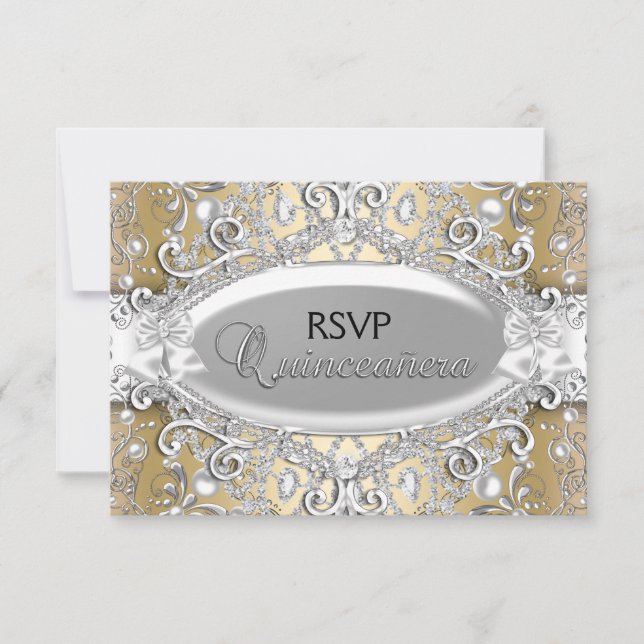 Silver & Guld Damask Pearl Quinceanera OSA (Framsida)