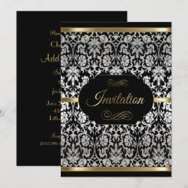 Silver & Guld Damast Firande | Gör-det-själv Text Inbjudningar