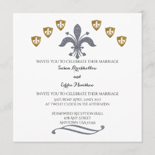 Silver & Guld Fleur de Lis Bröllop inbjudan
