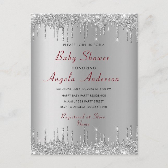 Silver Guld Glitter Baby Pojke Shower Inbjudan (Framsida)