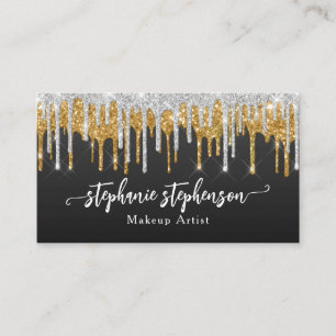 Silver + Guld Glitter Drip Mode Stylist Modern Visitkort