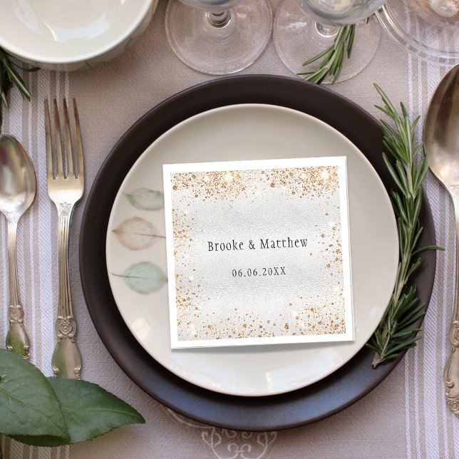 Silver guld glitter glamoral bröllop pappersservett (Skapare uppladdad)