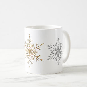 Silver & Guld Glitter Jul Holiday Snöflingor Kaffemugg