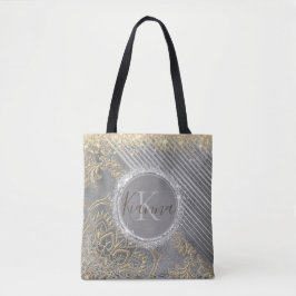 Silver Guld Glitter Lotus Mandala Monogram Tygkasse