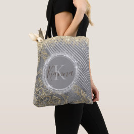 Silver Guld Glitter Lotus Mandala Monogram Tygkasse