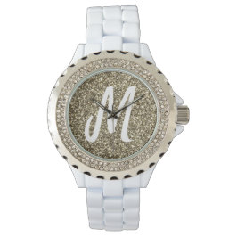 Silver Guld Glitter Titta Elegant Monogrammad Armbandsur
