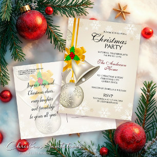 Silver Guld Klockor och Baubles jul Party Inbjudan Vykort