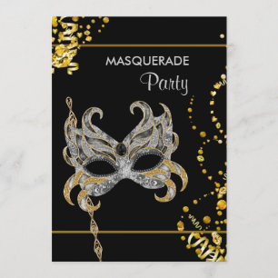 Silver Guld Mardi Gras Maskeradfest Inbjudningar