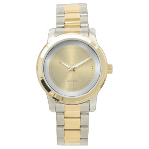 Silver & Guld Metallic Faux Stainless Steel Armbandsur